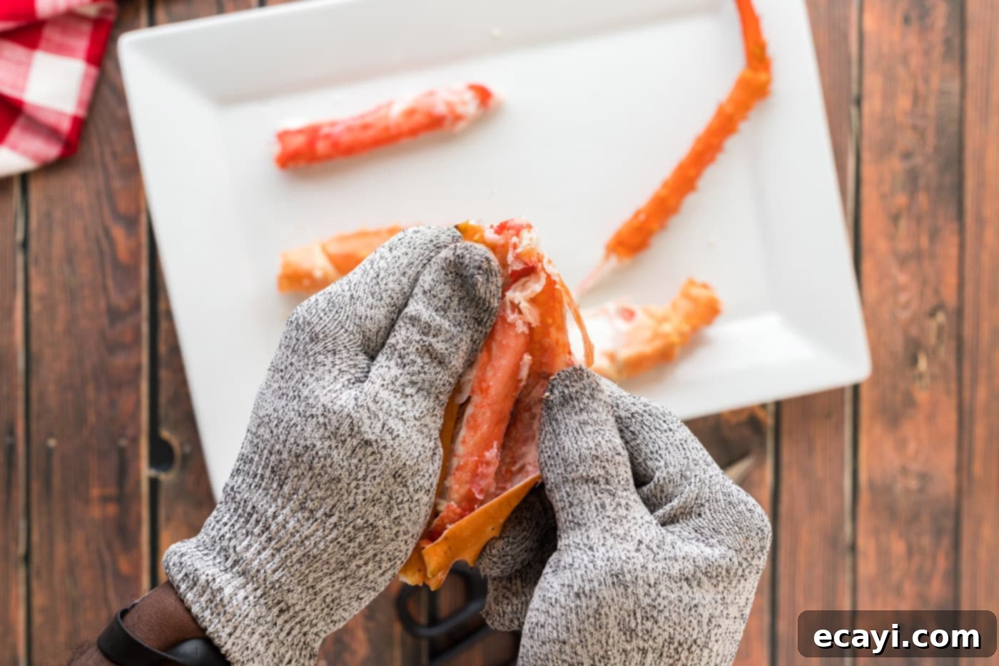 Golden Crispy Crab Legs 7 opening crab leg shell and removing meat