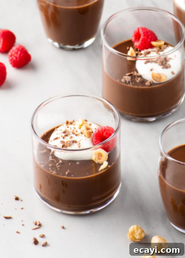 Decadent Chocolate Hazelnut Custards 5 Chocolate Hazelnut Pots de Crème: A luxurious yet simple dessert.