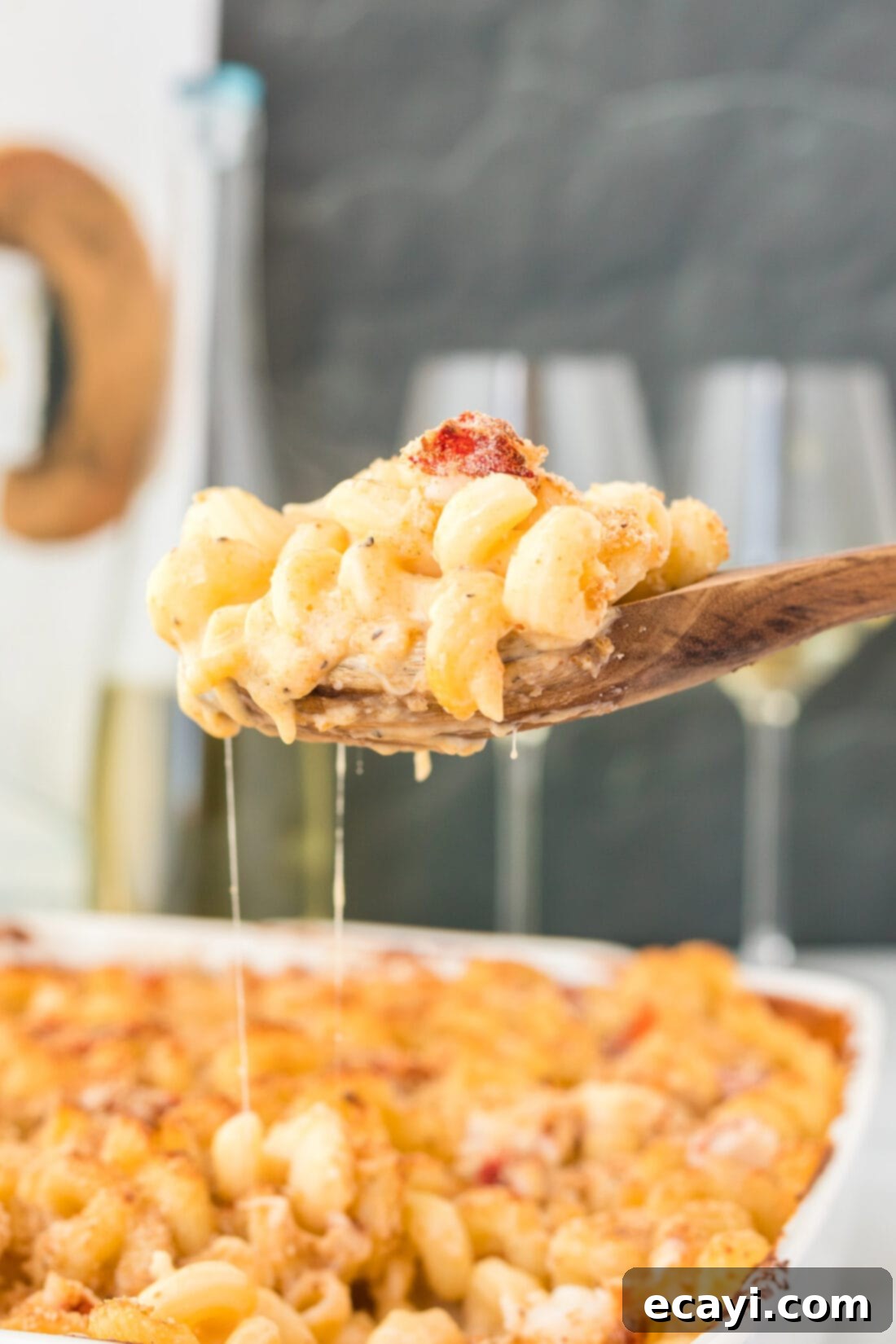 Decadent Lobster Mac and Cheese 2 serving spoon of Lobster Mac and Cheese