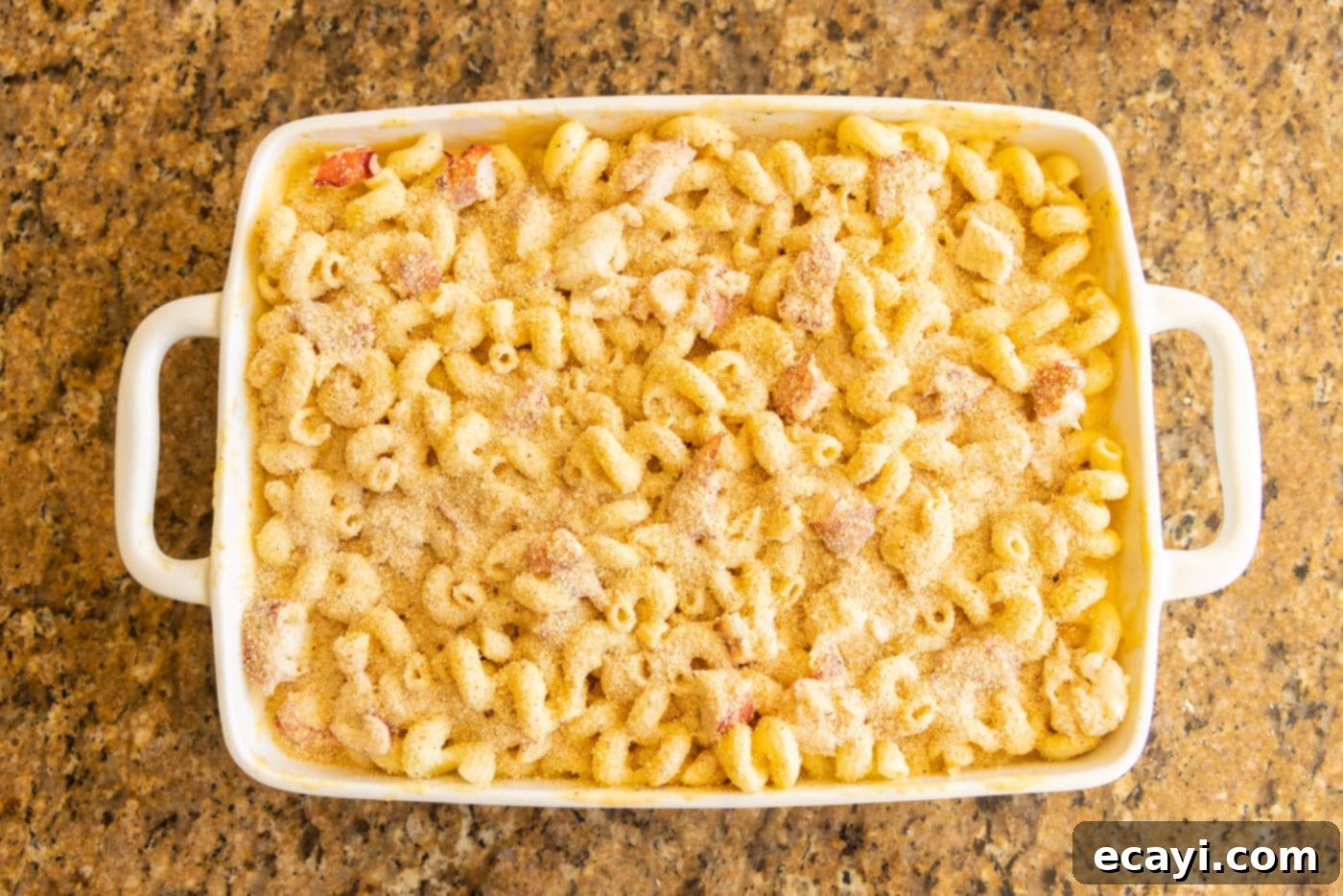 Decadent Lobster Mac and Cheese 12 breadcrumbs on top of lobster mac and cheese