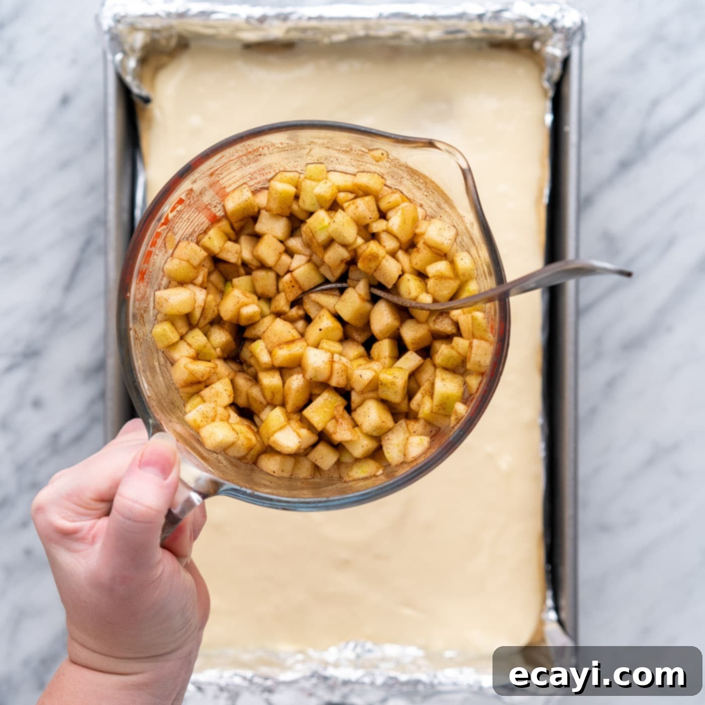 Harvest Caramel Apple Cheesecake Squares 17 Cinnamon nutmeg spiced apples layered over the cheesecake filling