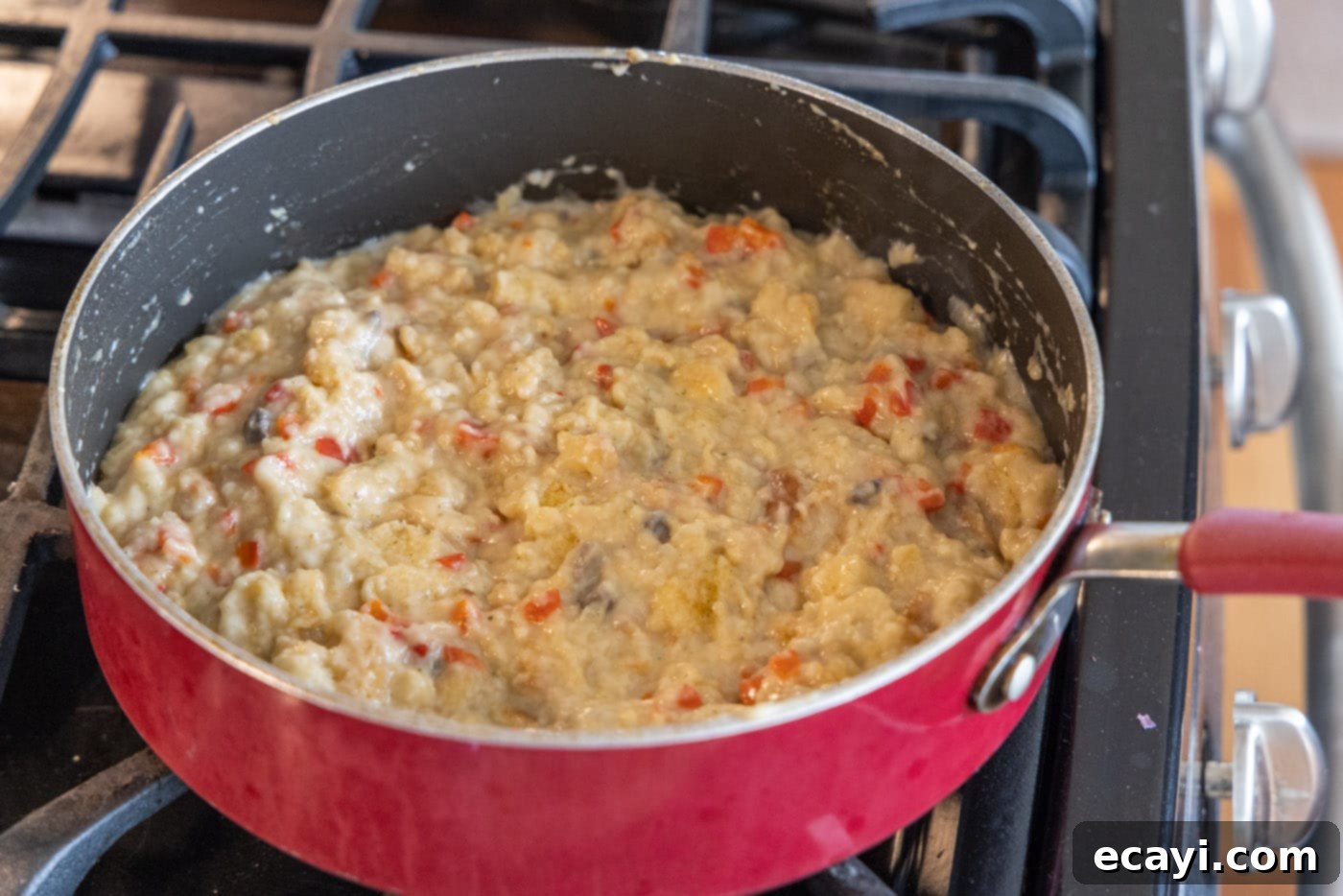 Savory Stuffed Chicken Breasts 6 Stuffed chicken breast filling mixture in a skillet