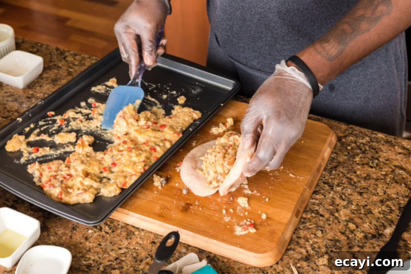 Savory Stuffed Chicken Breasts 9 Filling a butterflied chicken breast with savory stuffing
