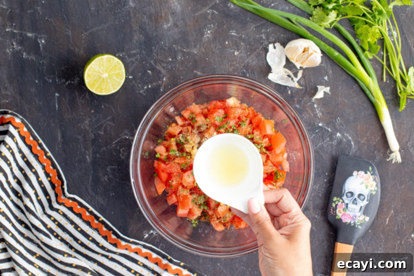 Eye-Popping Halloween Dip 7 lime juice over salsa fresca