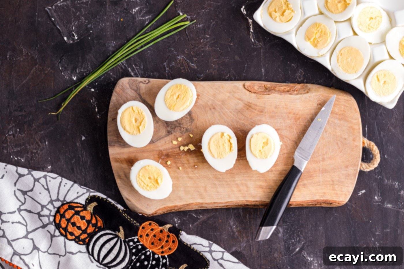 Creamy Pumpkin Deviled Delights 5 hard boiled eggs sliced in half, with yolks removed