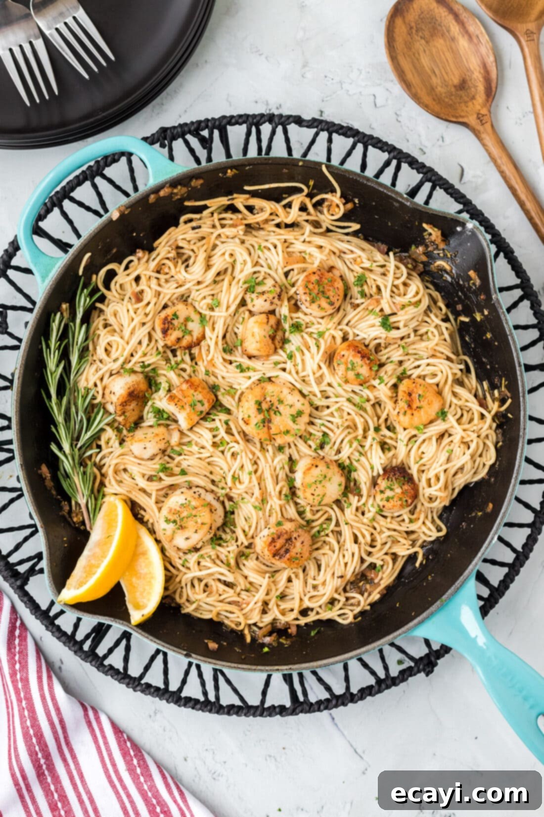Creamy Lemon Scallop Pasta 2 skillet of Scallop Pasta