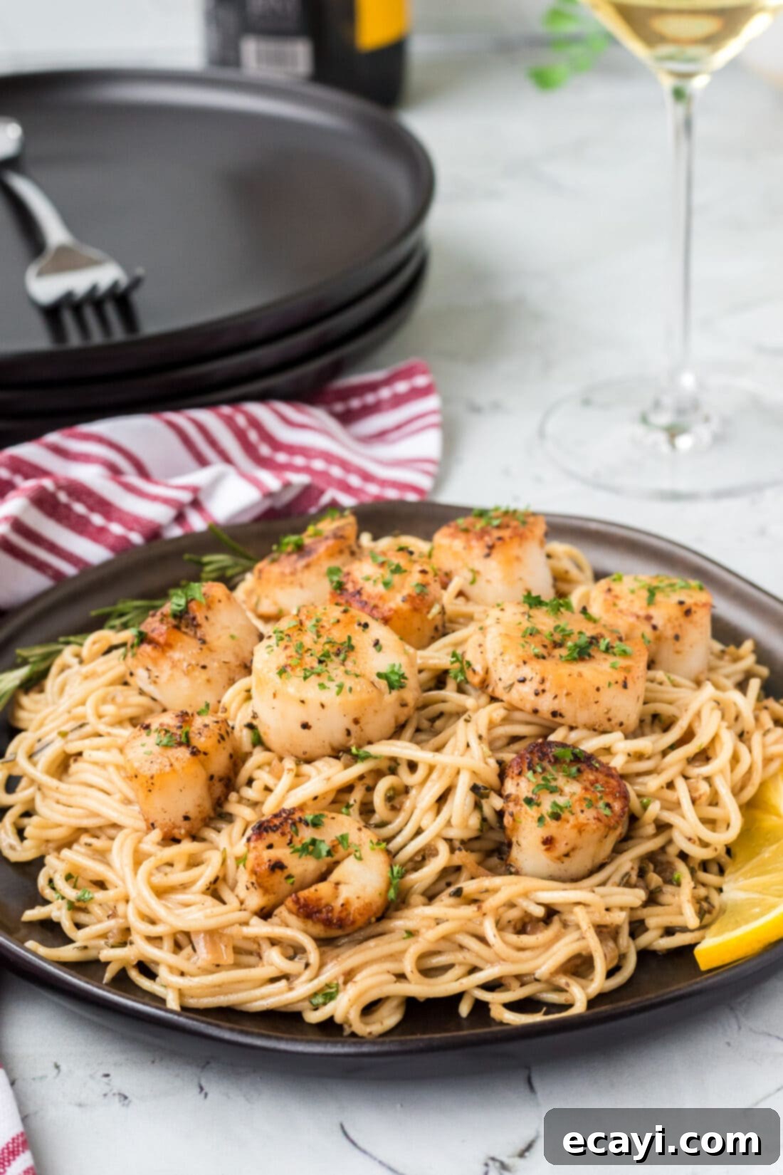 Creamy Lemon Scallop Pasta 3 plate of Scallop Pasta
