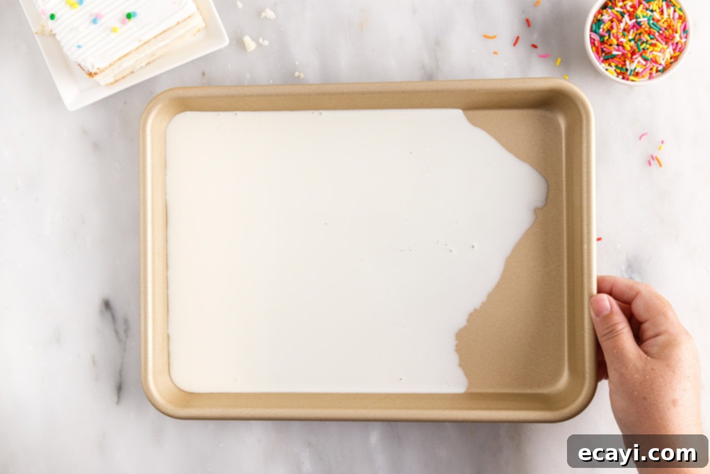Confetti Cake Swirls 7 Spreading the ice cream mixture thinly and evenly across the surface of the sheet pan.