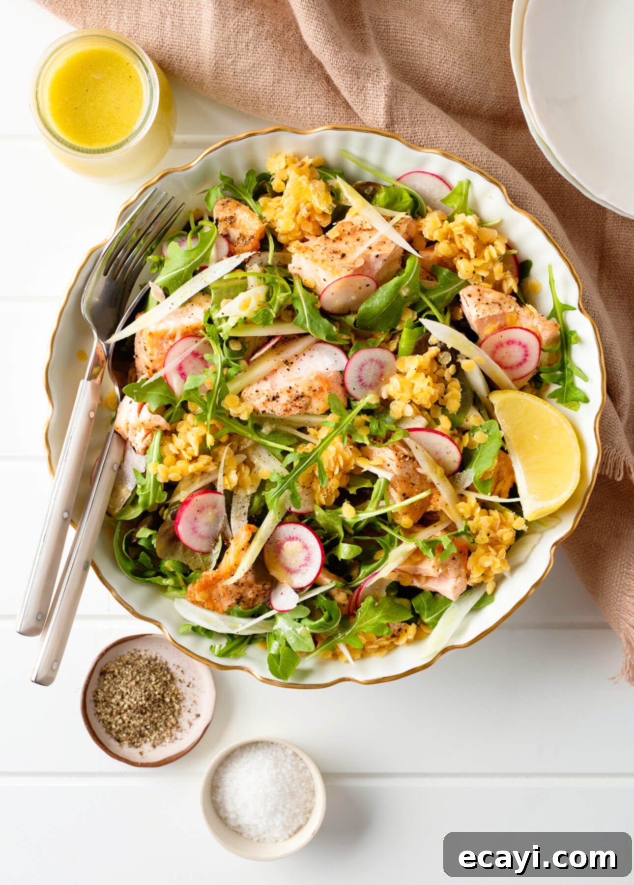 Mediterranean Salmon, Lentil, and Fennel Salad 2 Vibrant Fennel, Lentil, and Salmon Salad, a perfect meal-prep dish
