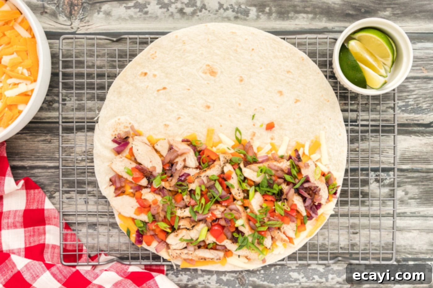 Savory Chicken Quesadilla 11 chicken, bell pepper, onions and cheese on a tortilla