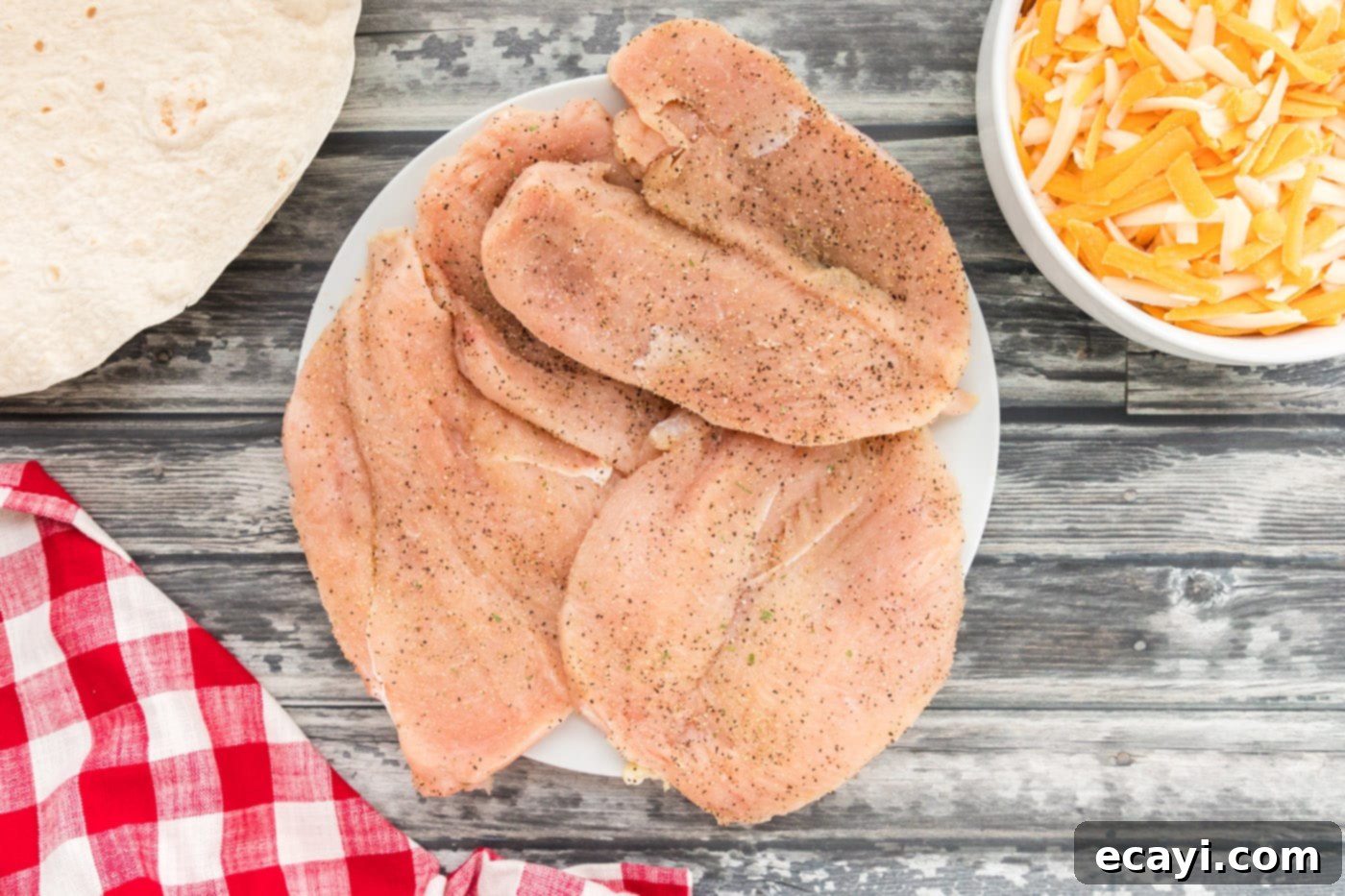 Savory Chicken Quesadilla 5 butterflied chicken breasts seasoned with salt and pepper