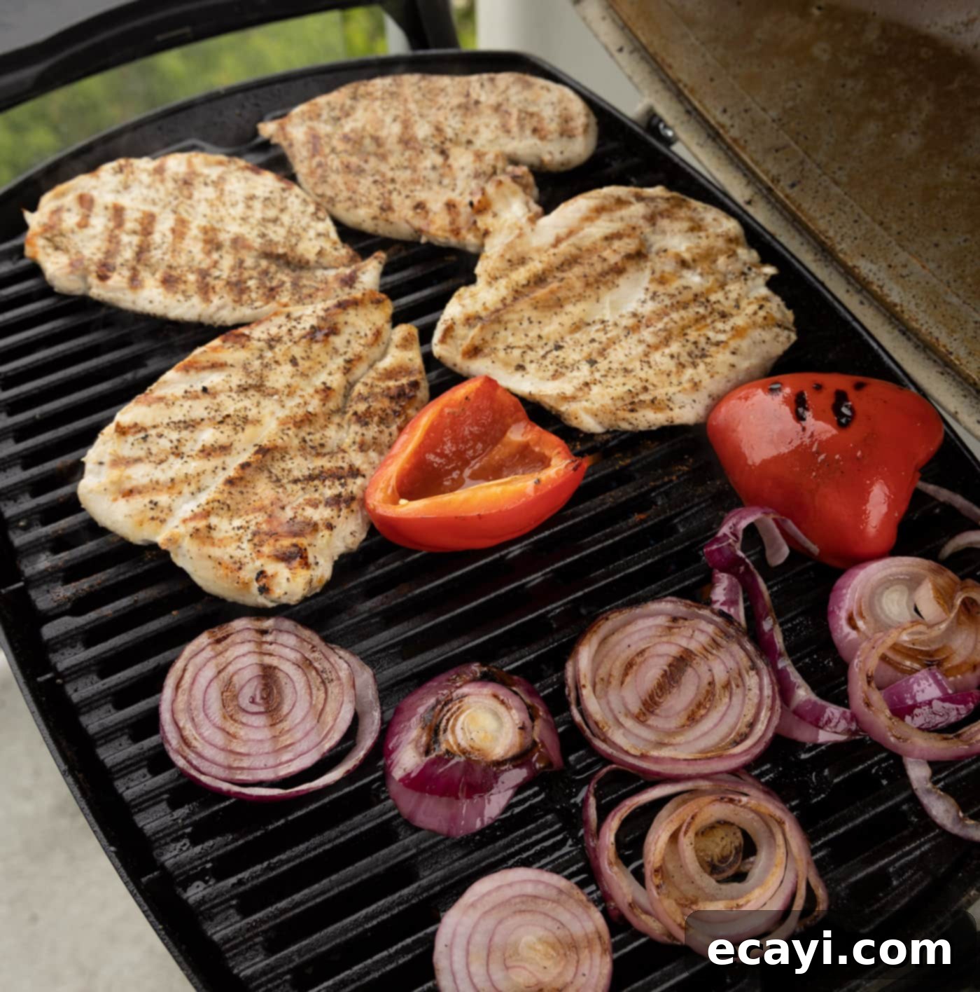 Savory Chicken Quesadilla 6 chicken, bell pepper, and onion on the grill
