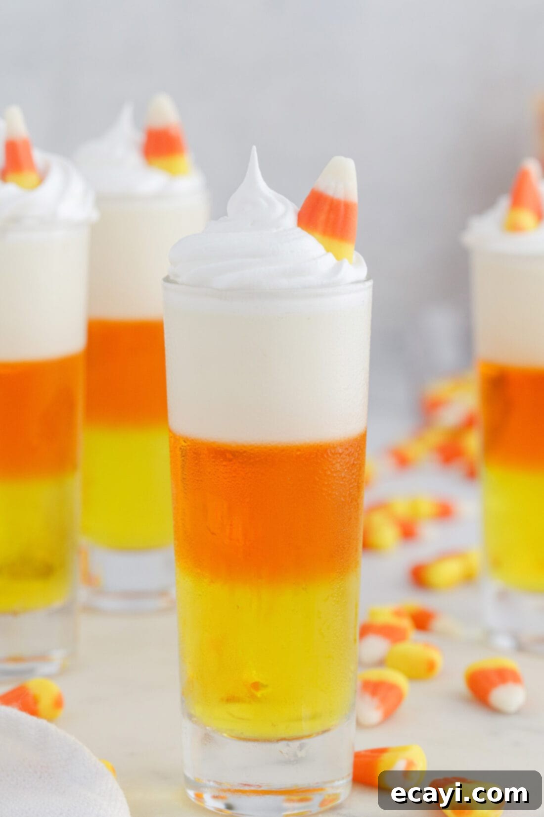 Harvest Hues Shooters 2 Candy Corn Jello Shots WITH A CANDY CORN ON TOP