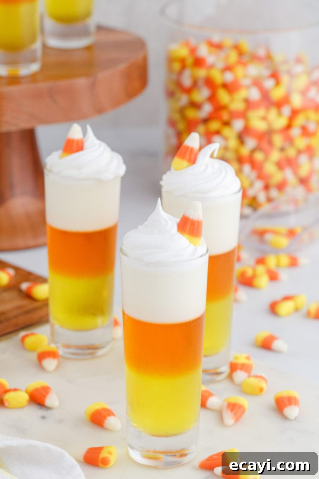 Harvest Hues Shooters 11 Candy Corn Jello Shots with whipped cream