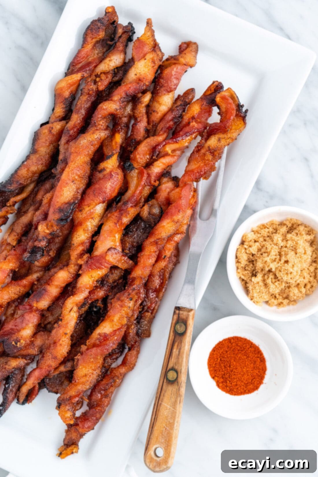 Crispy Bacon Spirals 2 Platter of Sweet and Spicy Bacon Twists