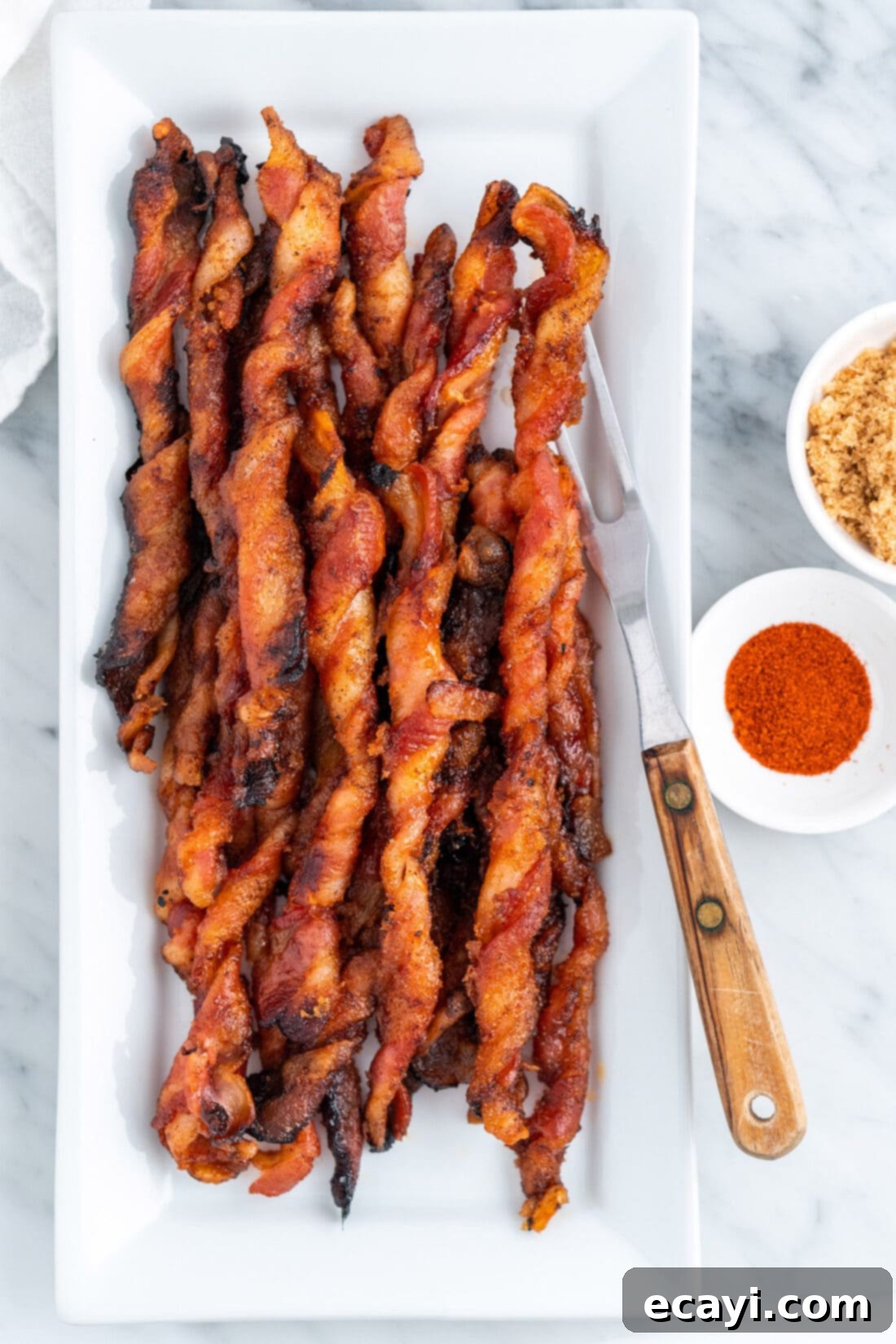 Crispy Bacon Spirals 3 Platter of perfectly cooked Bacon Twists