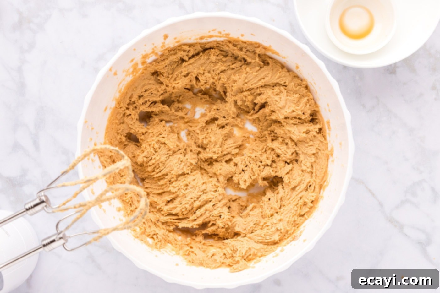 Sweet & Salty Fluffernutter Delights 11 mixer incorporating dry ingredients into peanut butter cookie dough