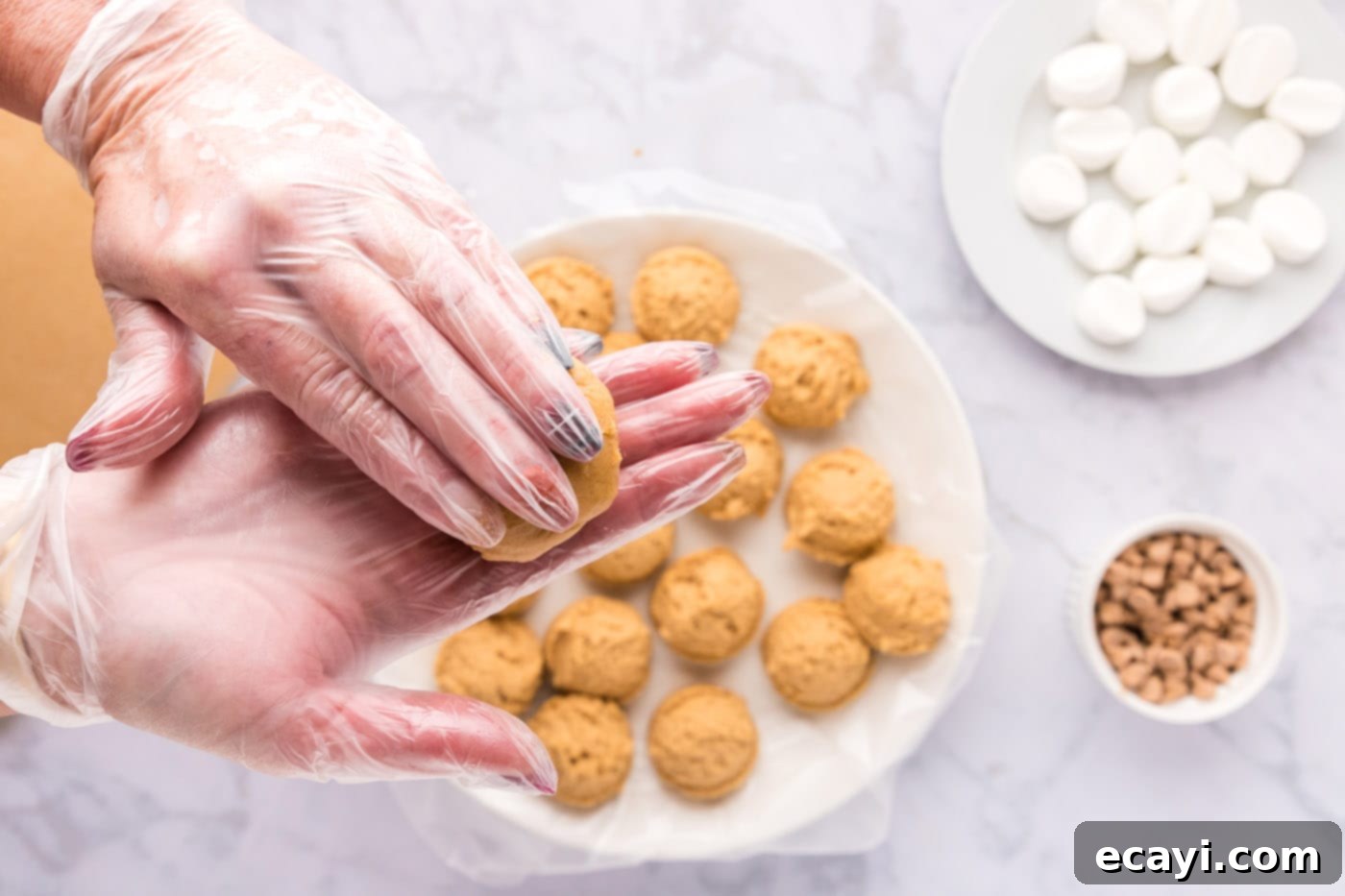 Sweet & Salty Fluffernutter Delights 18 flattening peanut butter cookie dough ball slightly to prepare for chips