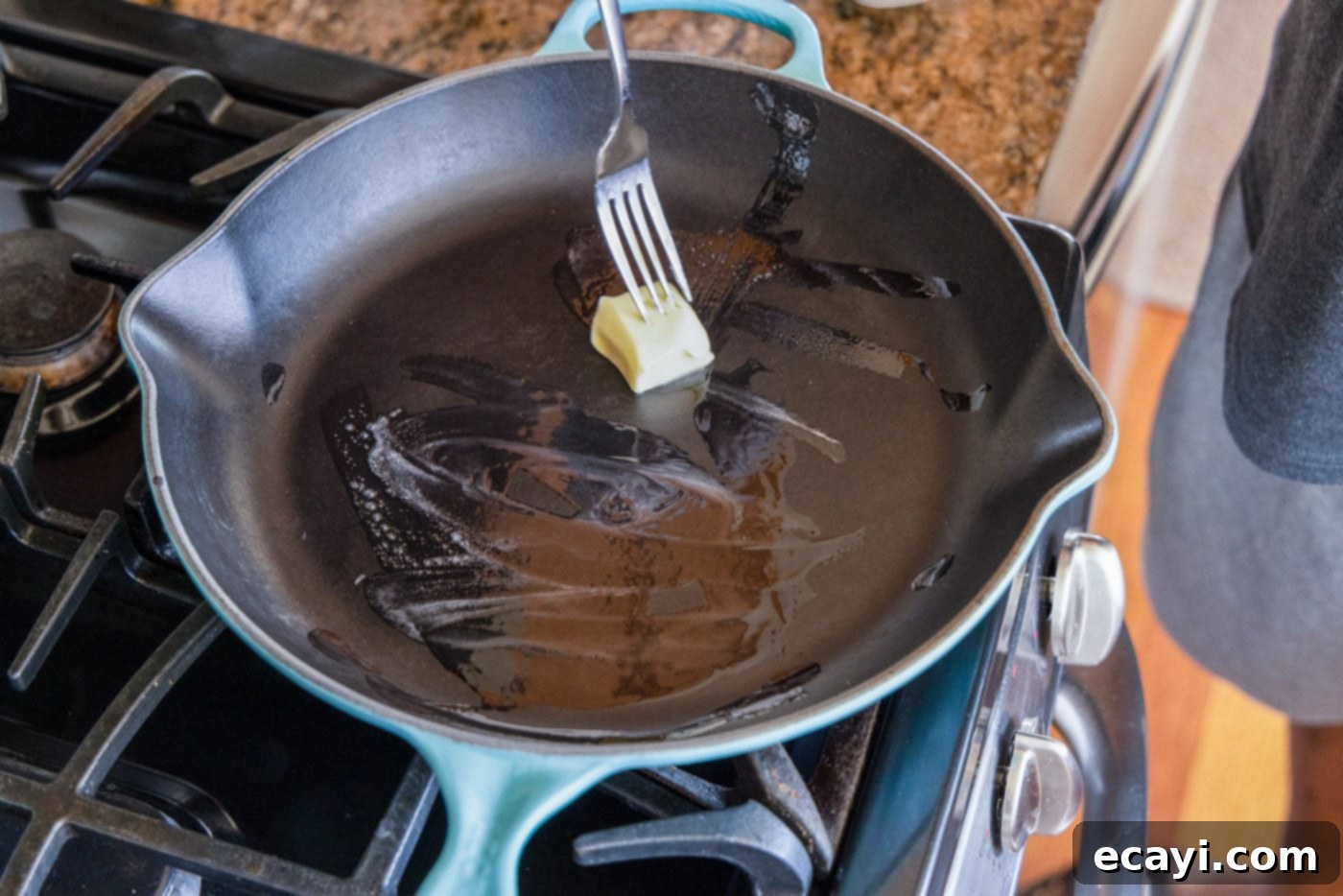 Sweet and Savory Monte Cristo Indulgence 8 melting butter in a skillet