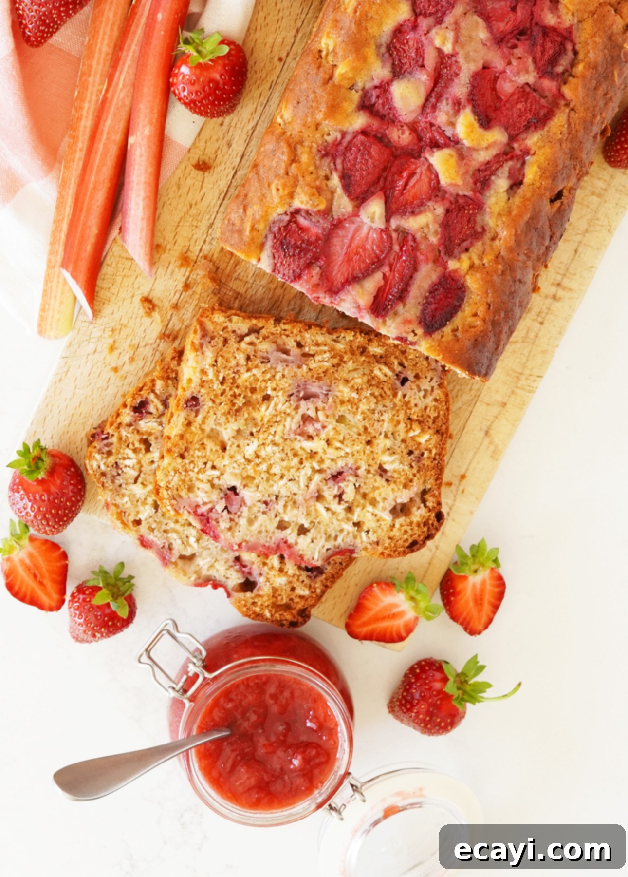 Honeyed Strawberry Rhubarb Loaf 3 Honey, Rhubarb, and Strawberry Bread // FoodNouveau.com