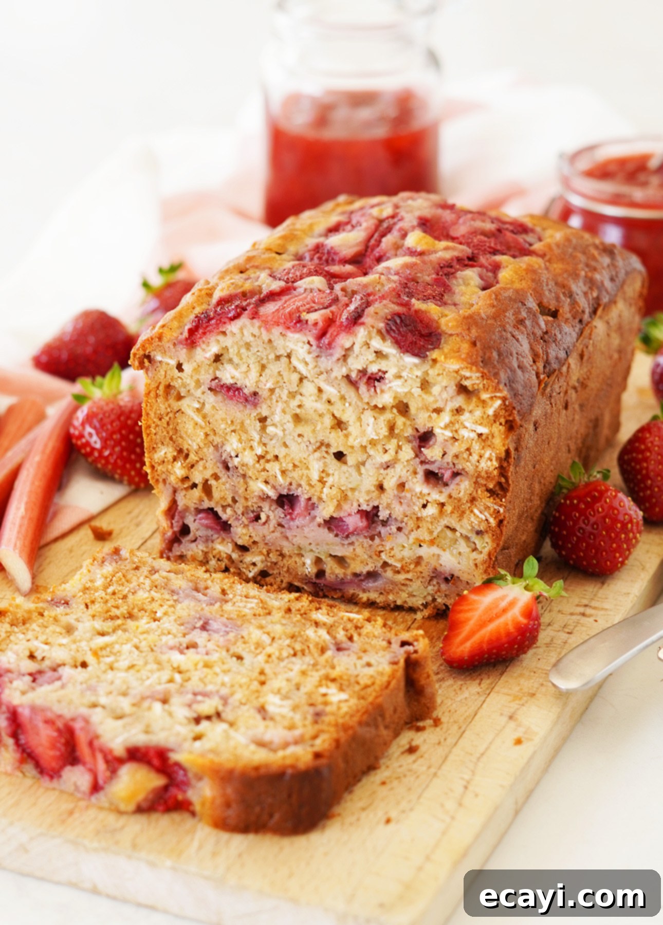 Honeyed Strawberry Rhubarb Loaf 7 Honey, Rhubarb, and Strawberry Bread // FoodNouveau.com