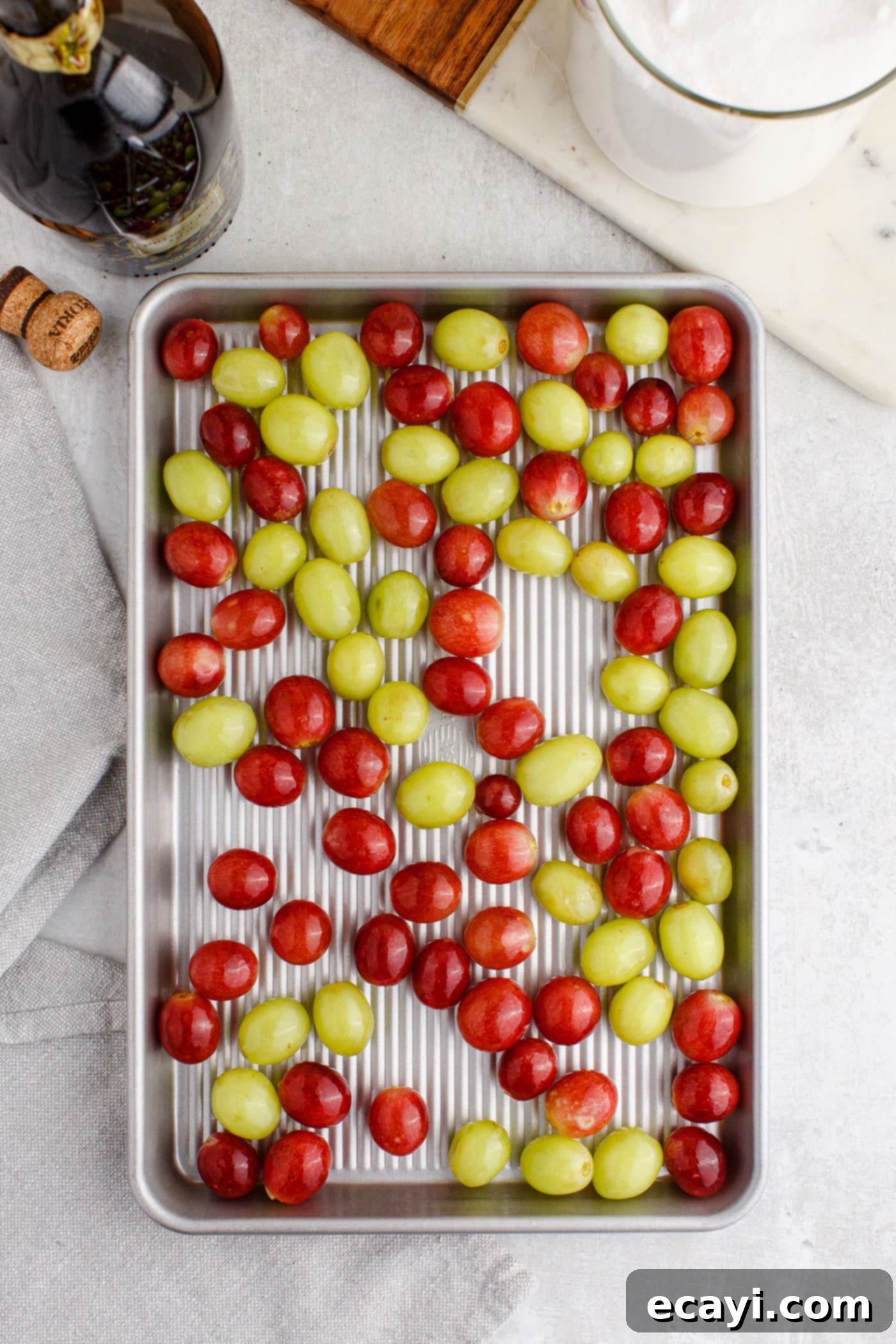 Prosecco Vodka Grape Fusion 7 grapes laid out on a baking sheet