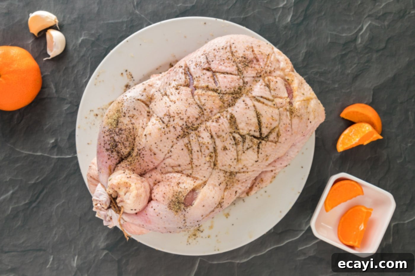 Crispy Roast Duck 5 scored duck with seasoning