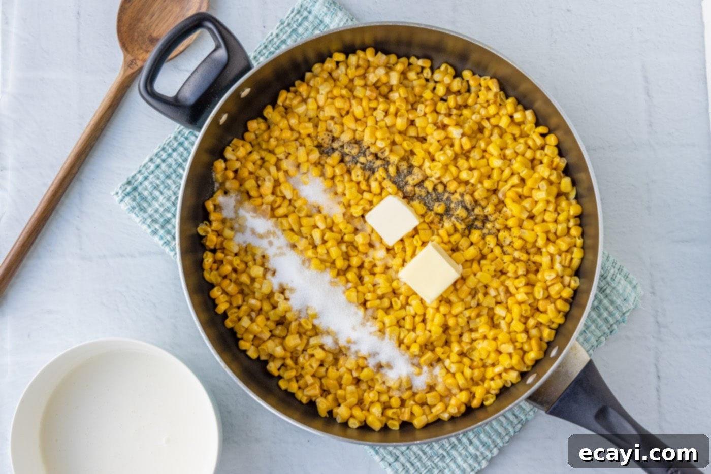 Golden Comfort Corn 5 corn, butter, salt, and pepper in a skillet, gently cooking