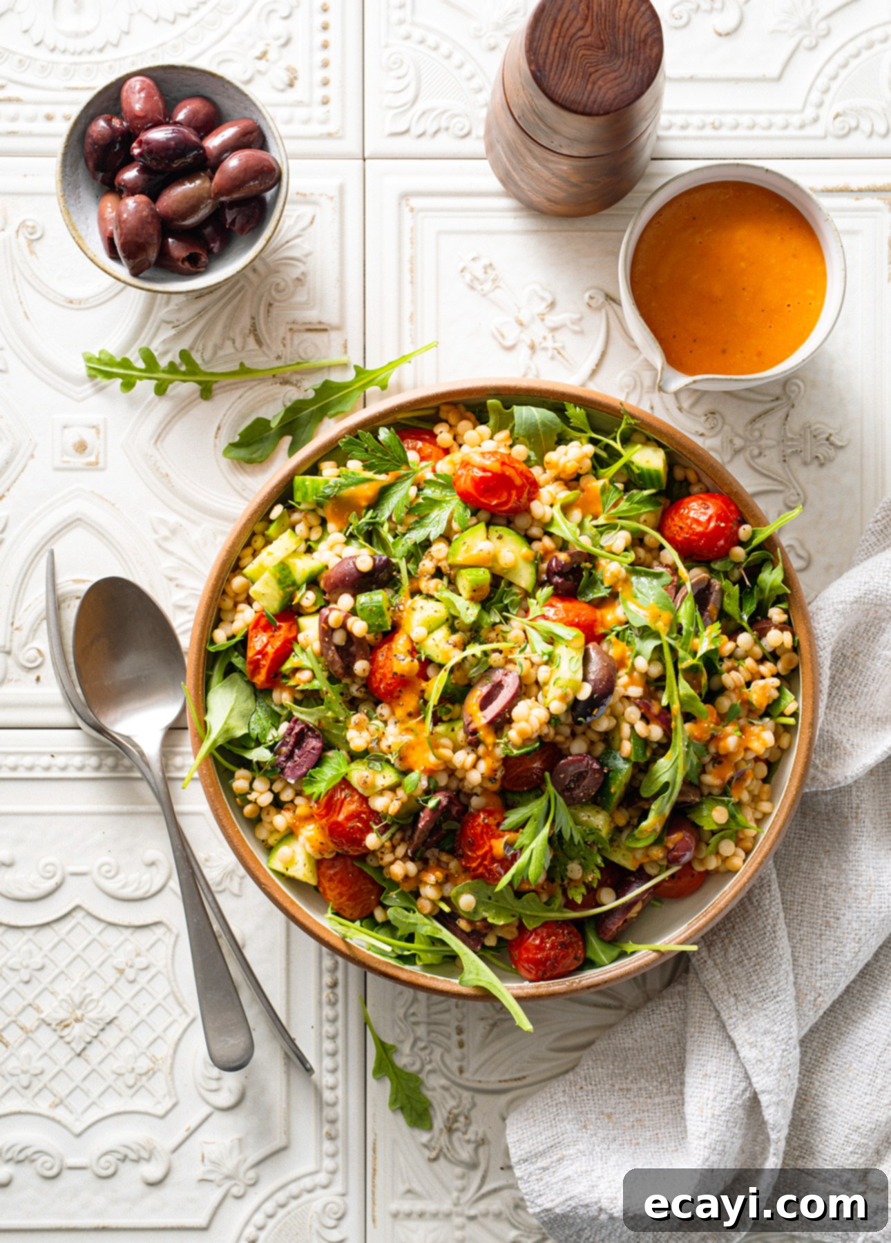 Pearl Couscous with Cherry Tomato Vinaigrette 2 Israeli Couscous Salad with Cherry Tomato Dressing // FoodNouveau.com