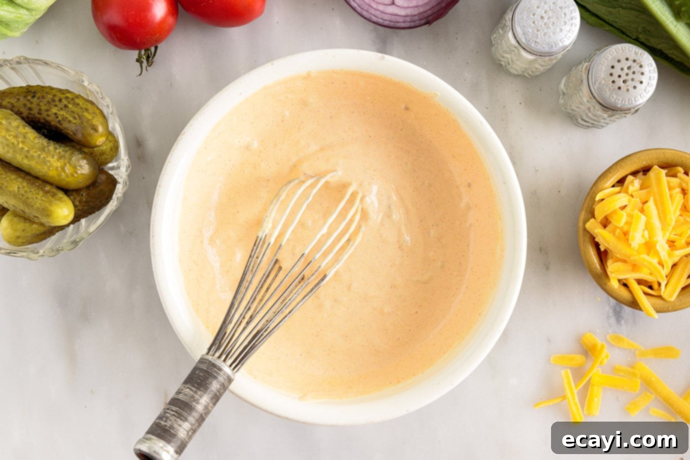 Deconstructed Big Mac Salad 7 whisking Big Mac sauce in a bowl until smooth and creamy