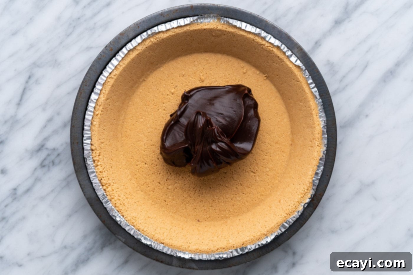 Peanut Butter Perfection Pie 5 hot fudge in a graham cracker crust