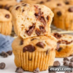 Banana Bliss with Chocolate Chips 13 Chocolate Chip Banana Muffins cut in half