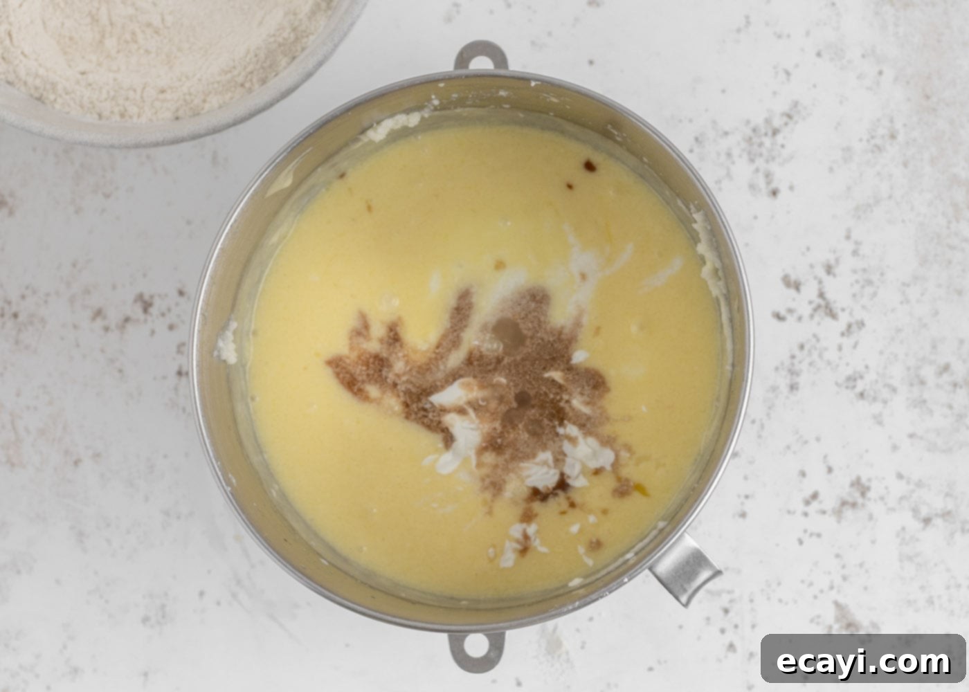 Crystalline Dream Cake 7 Sour cream and vanilla added to cake batter, enhancing moisture and flavor.