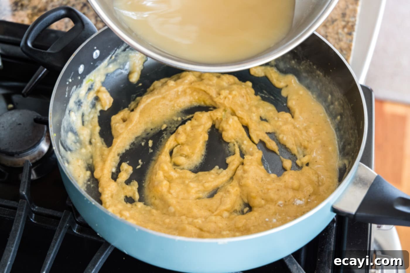 Ocean's Bounty Lasagna 12 A thick, paste-like roux forming in the skillet as stock is incorporated.