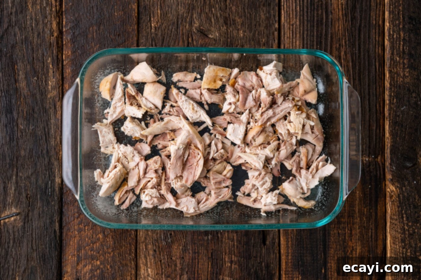 Creamy Chicken Broccoli Bake 5 shredded chicken in casserole dish