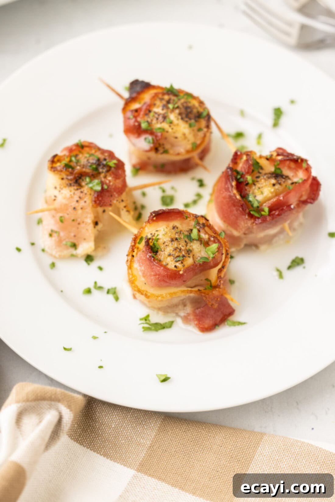 Sea Scallops Draped in Bacon 7 plate of Bacon Wrapped Scallops