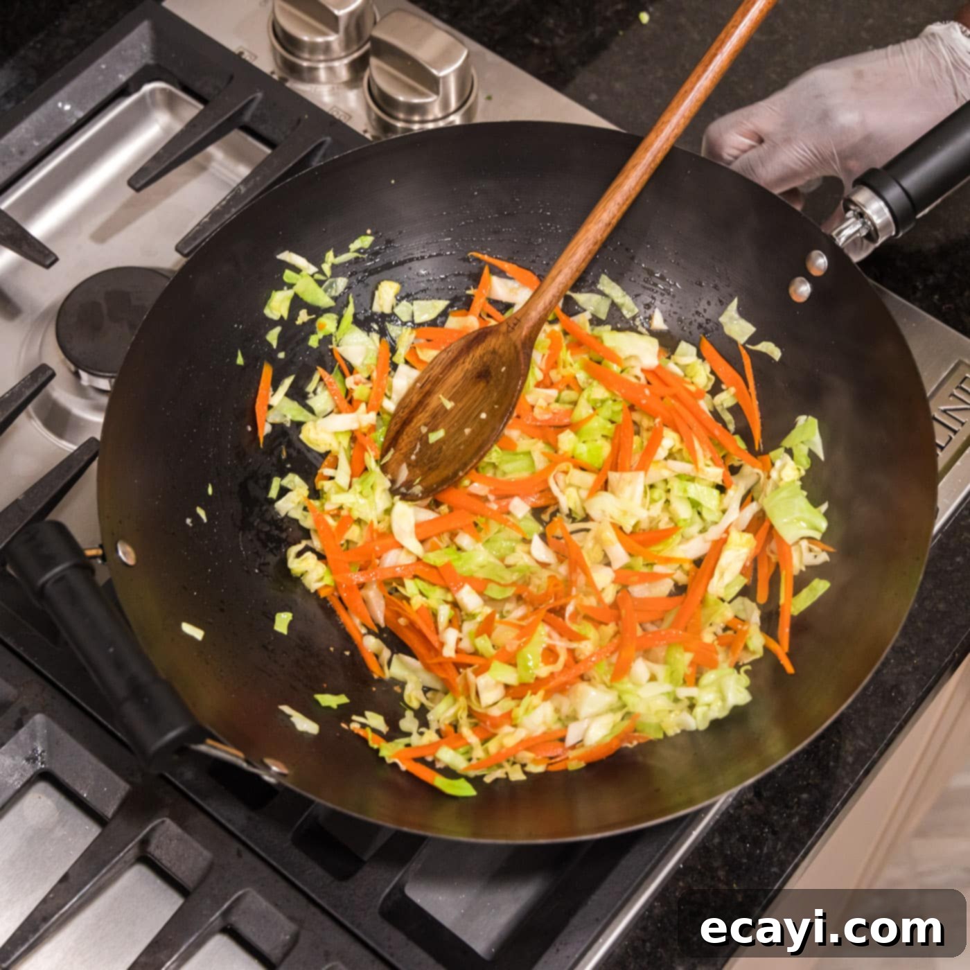 Chow Mein 8 mixing chow mein vegetables in a wok