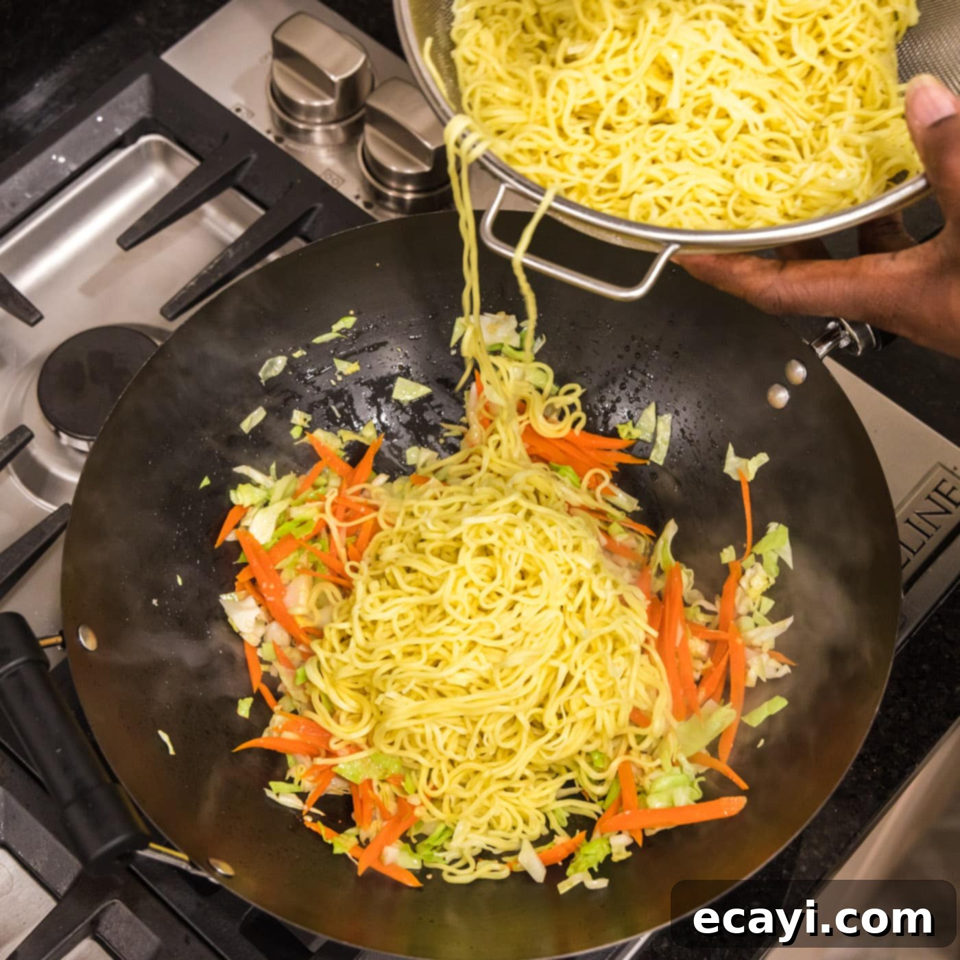 Chow Mein 9 adding cooked noodles to chow mein mixture