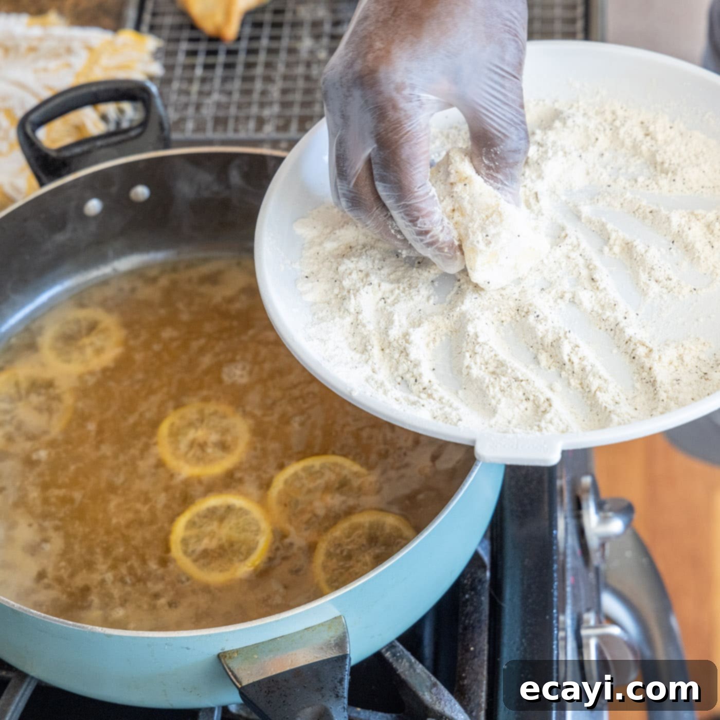 Golden Lemon Chicken 16 dipping butter in flour