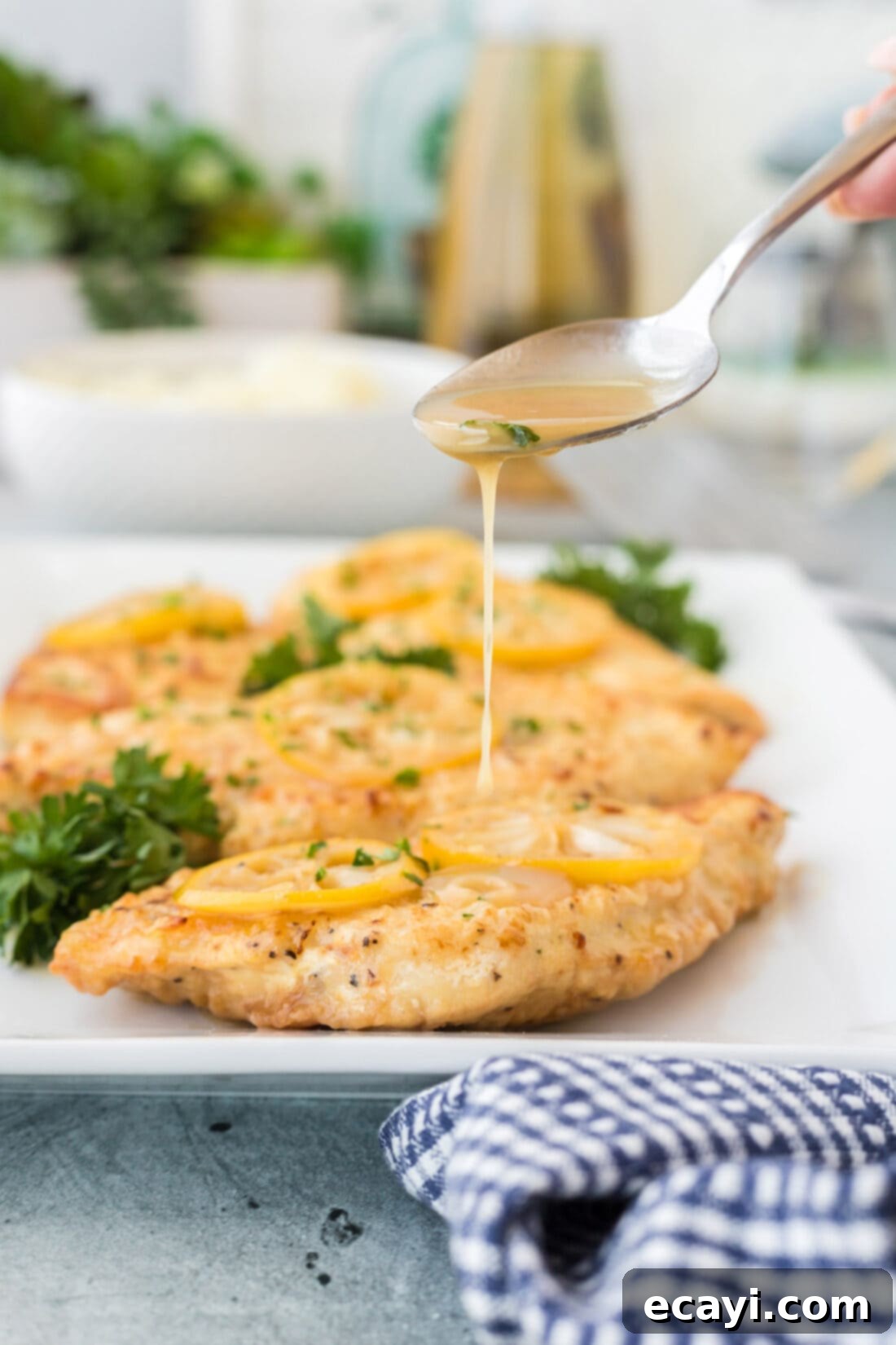 Golden Lemon Chicken 3 drizzling sauce of Chicken Francese