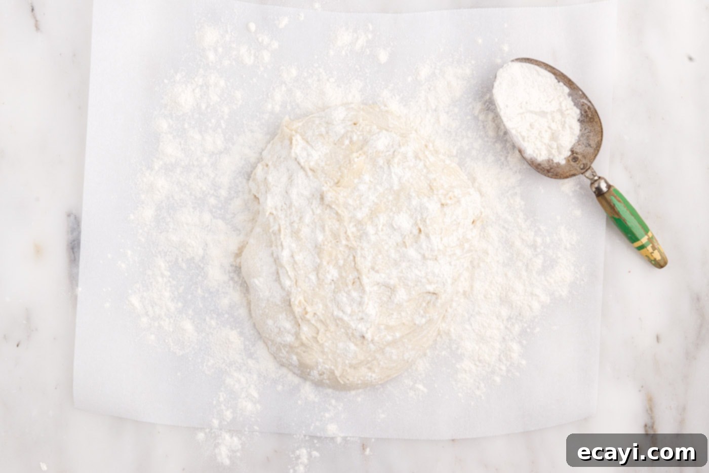 The Perfect Cast-Iron Loaf 11 bread dough on a floured surface