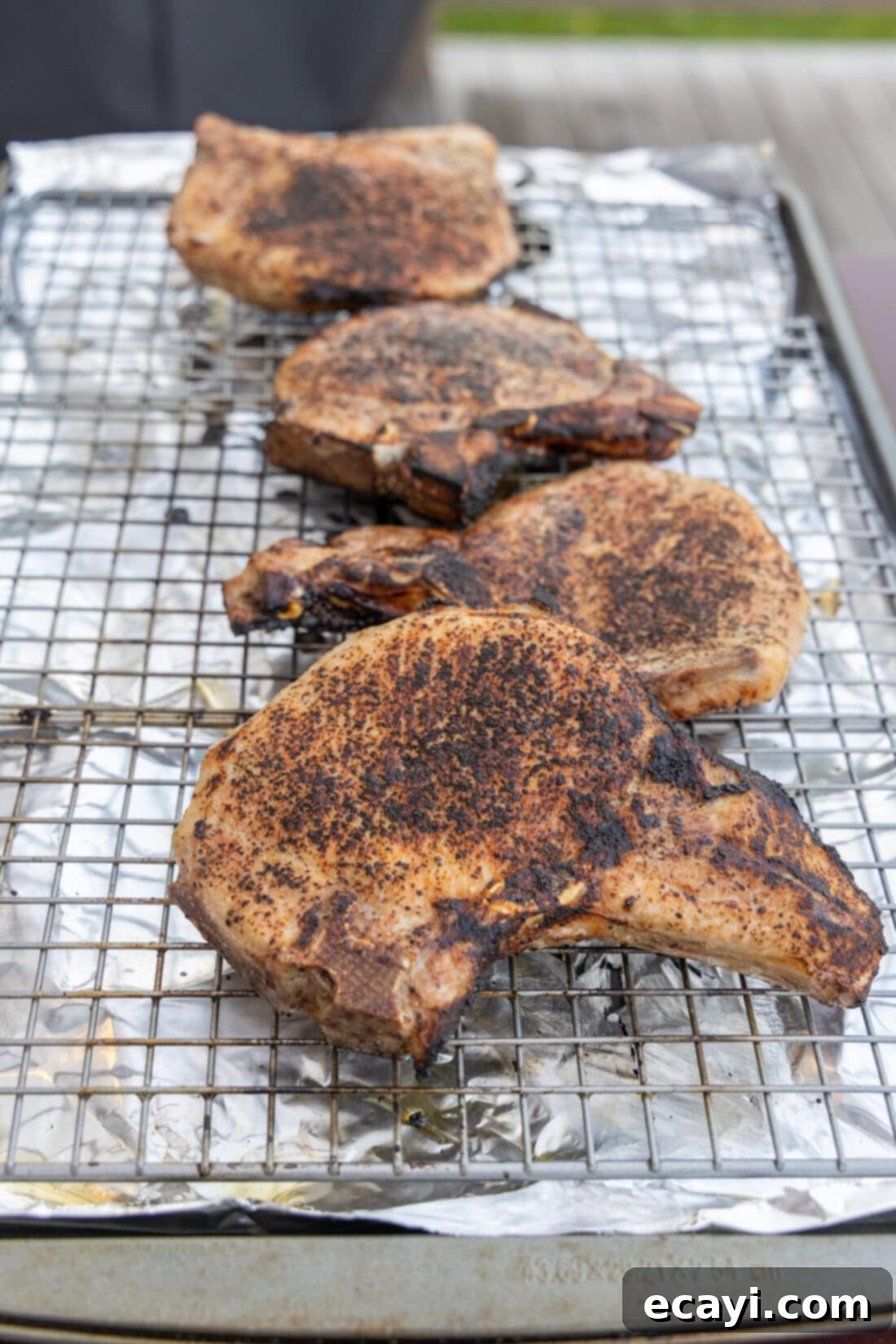 Meltingly Tender Sous Vide Pork Chops 3 wire rack of Sous Vide Pork Chops