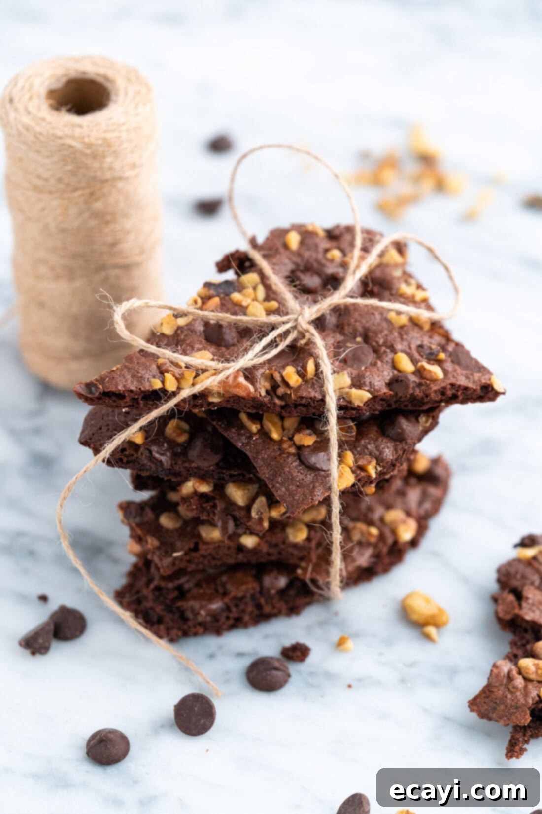 Brownie Bark 3 Brownie Brittle tied with twine