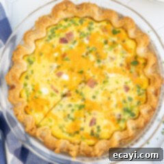 Savory Egg Custard Pie 13 A delicious slice of Ham and Cheese Quiche with a golden crust.