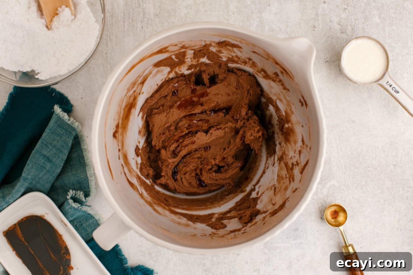 Velvety Chocolate Dream Frosting 7 chocolate buttercream frosting in mixer bowl