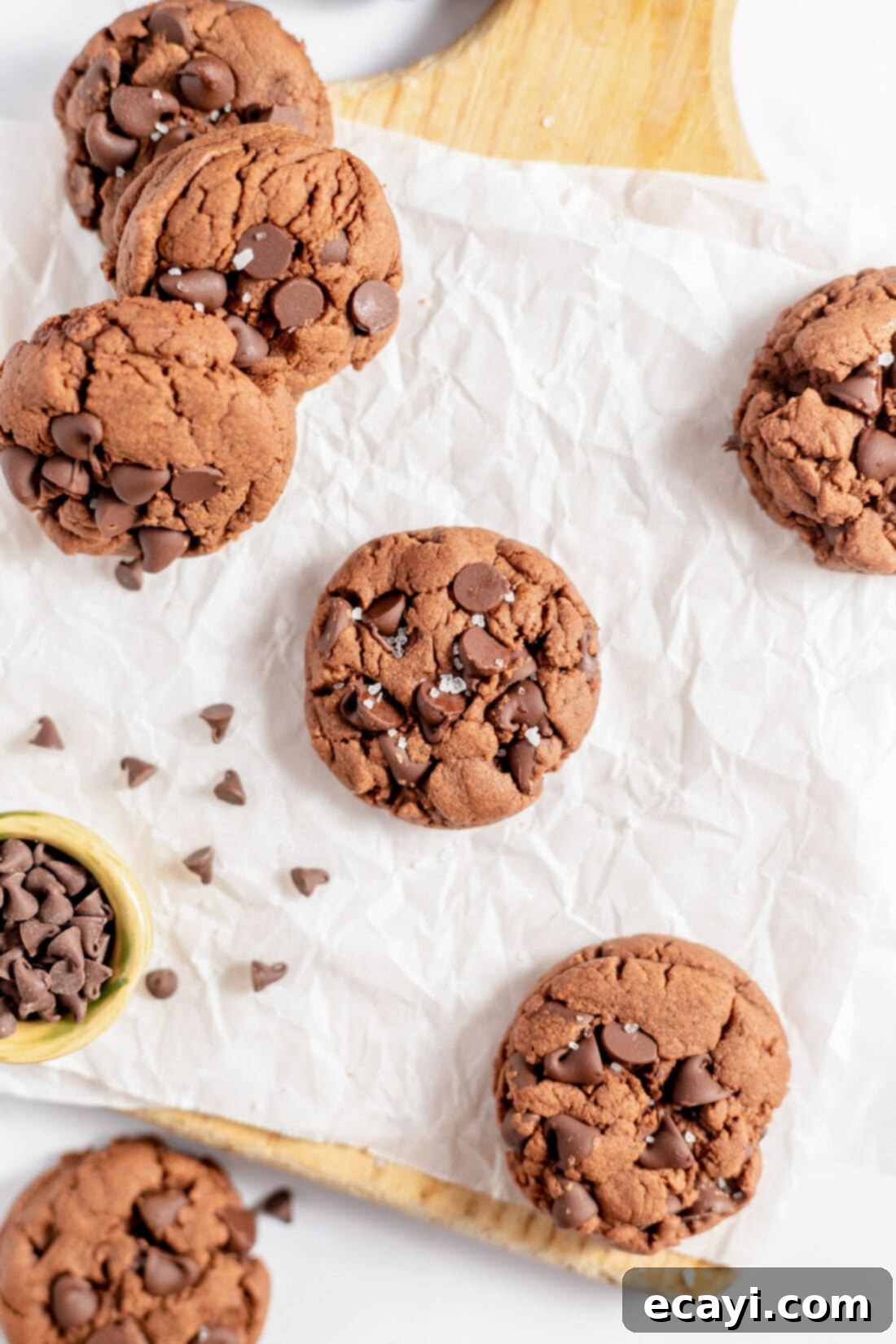 Irresistible Chocolate Cake Cookies 5 Chocolate Cake Mix Cookies on parchment paper