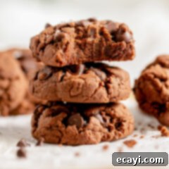 Irresistible Chocolate Cake Cookies 6 Chocolate Cake Mix Cookies in a stack