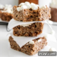 Cozy Cocoa Krispie Squares 13 Hot Cocoa Rice Krispie Treats with a bite out