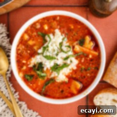 Deconstructed Lasagna Soup 6 Bowl of Lasagna Soup topped with cheese mixture and parsley