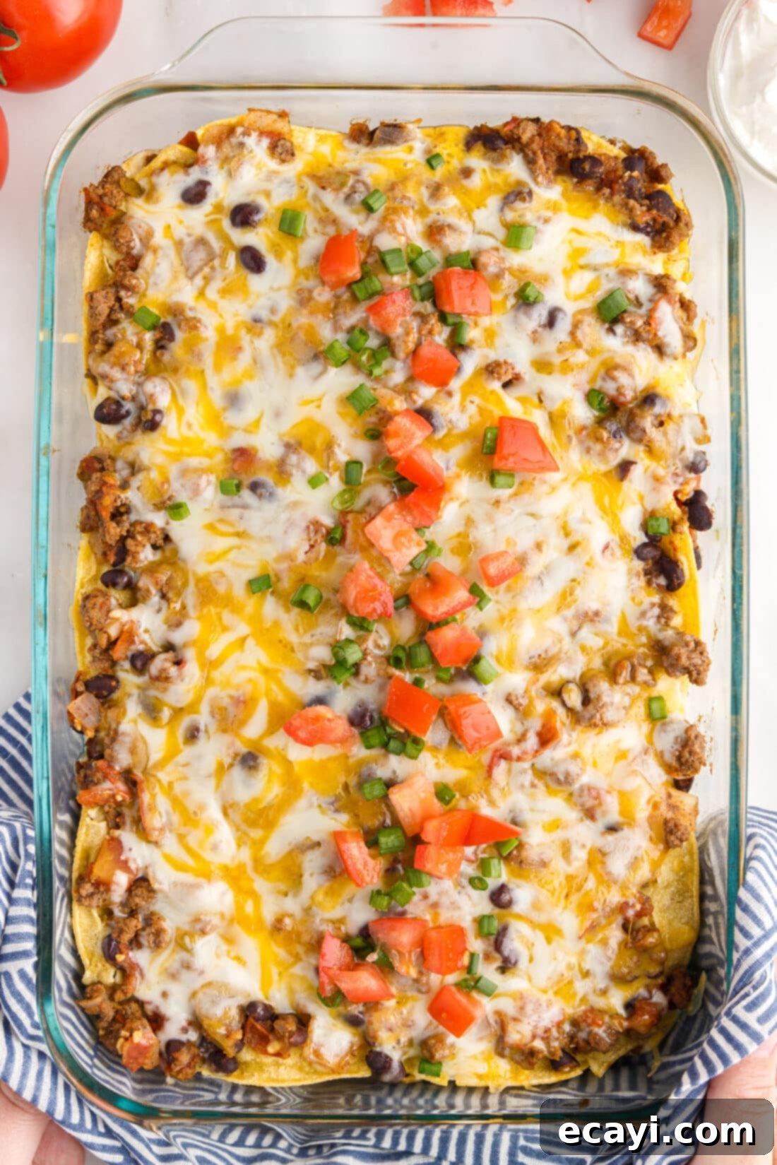 Tex-Mex Lasagna 4 Pan of Mexican Lasagna ready to be served